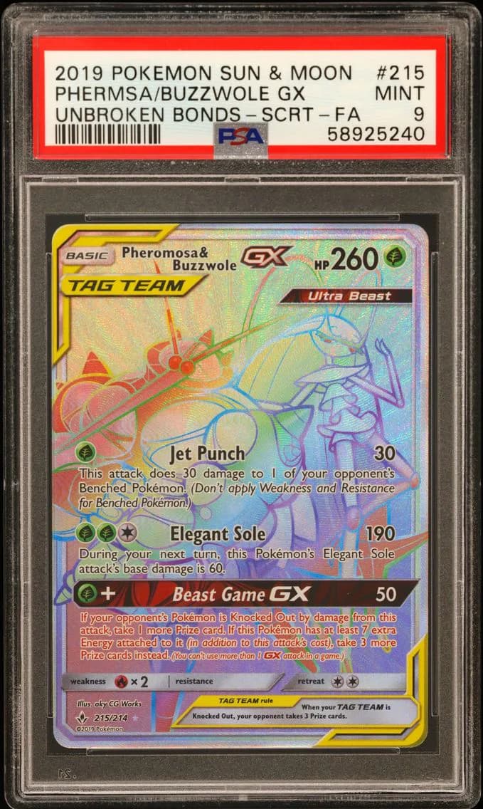 Pheromosa & Buzzwole GX, Sun & Moon Unbroken Bonds, PSA 9