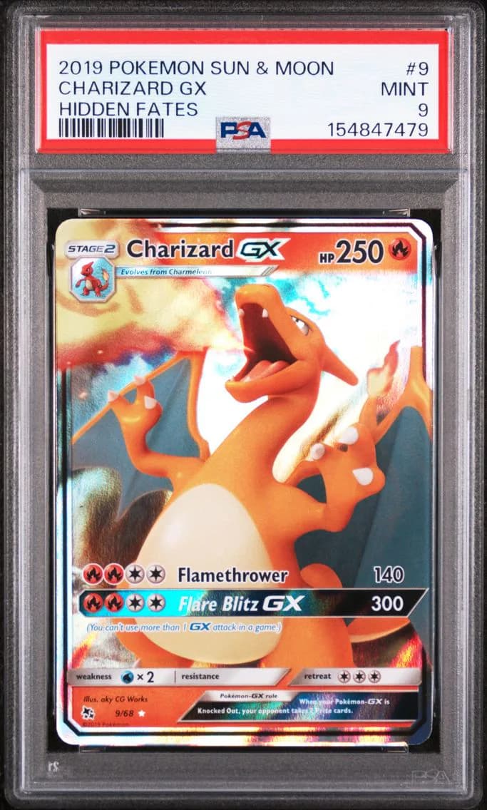 Charizard GX, Sun & Moon Hidden Fates, PSA 9