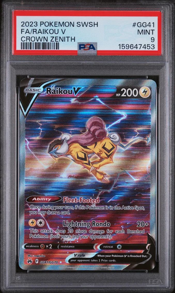 Raikou V, Sword and Shield Crown Zenith, PSA 9