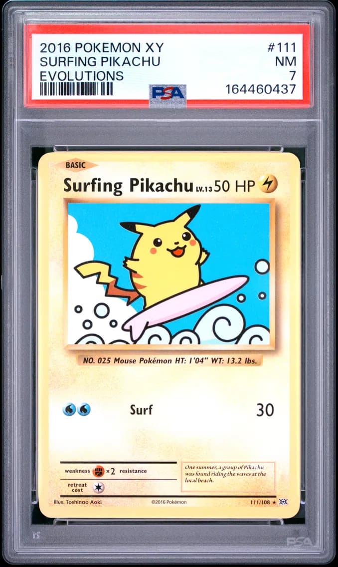 Surfing Pikachu, XY Evolutions, PSA 7