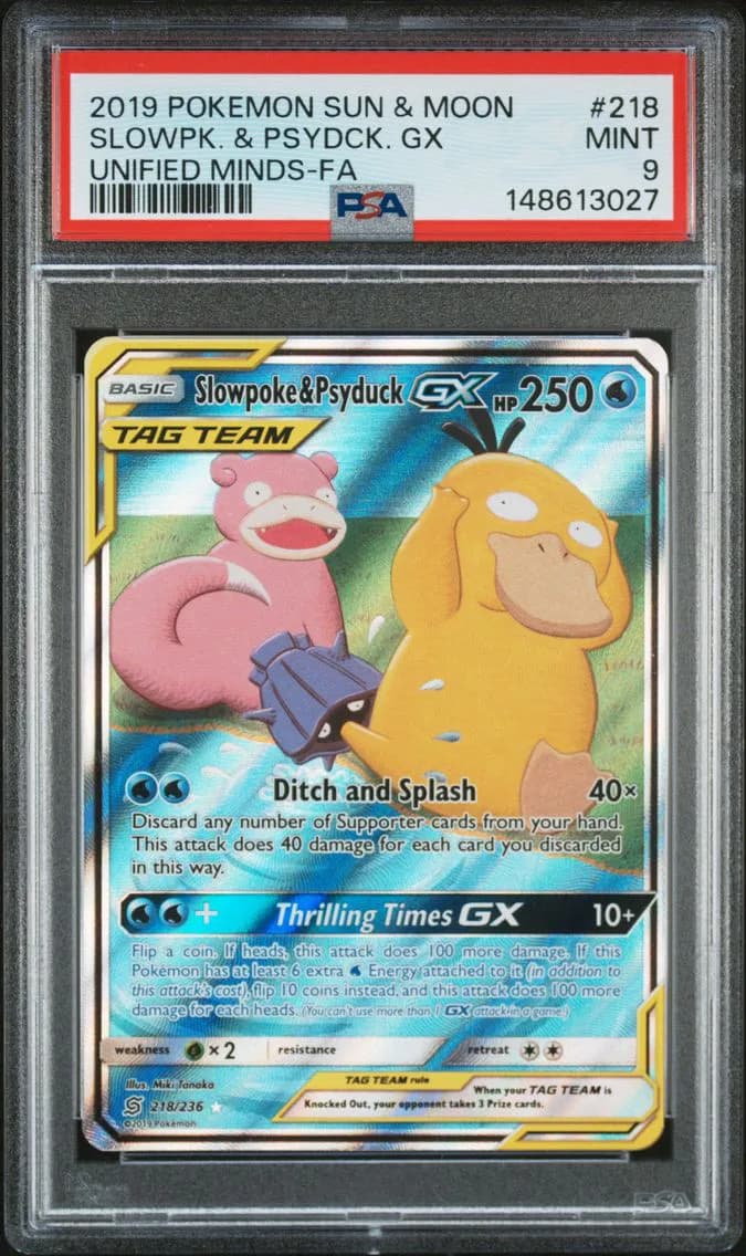 Slowpoke & Psyduck GX, Sun & Moon Unified Minds, PSA 9