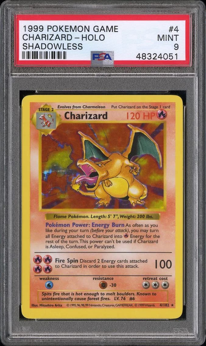 Charizard-Holo Shadowless, Game, PSA 9