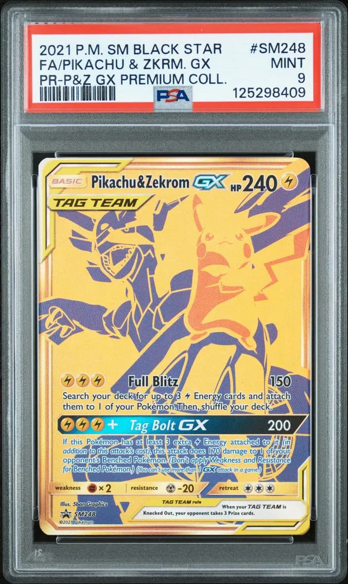 Pikachu & Zekrom GX, SM Black Star Promo, PSA 9