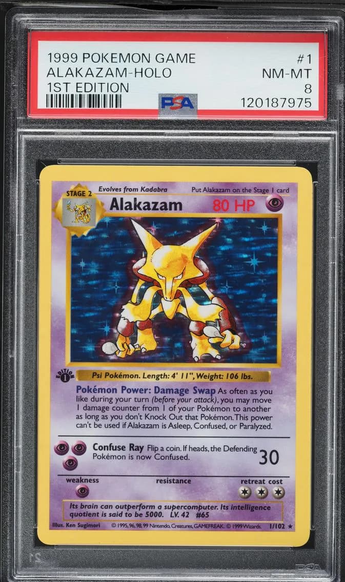 Alakazam-Holo 1st Edition, Game, PSA 8