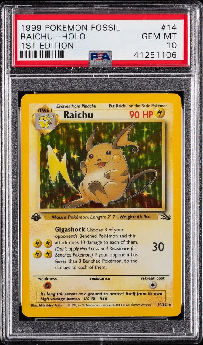 Raichu-Holo 1st Edition, Fossil, PSA 10