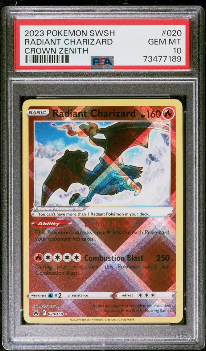 Radiant Charizard, Sword and Shield Crown Zenith, PSA 10