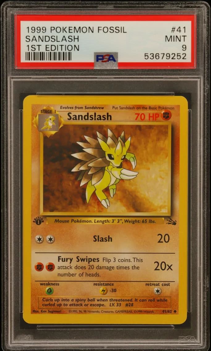 Sandslash 1st Edition, Fossil, PSA 9