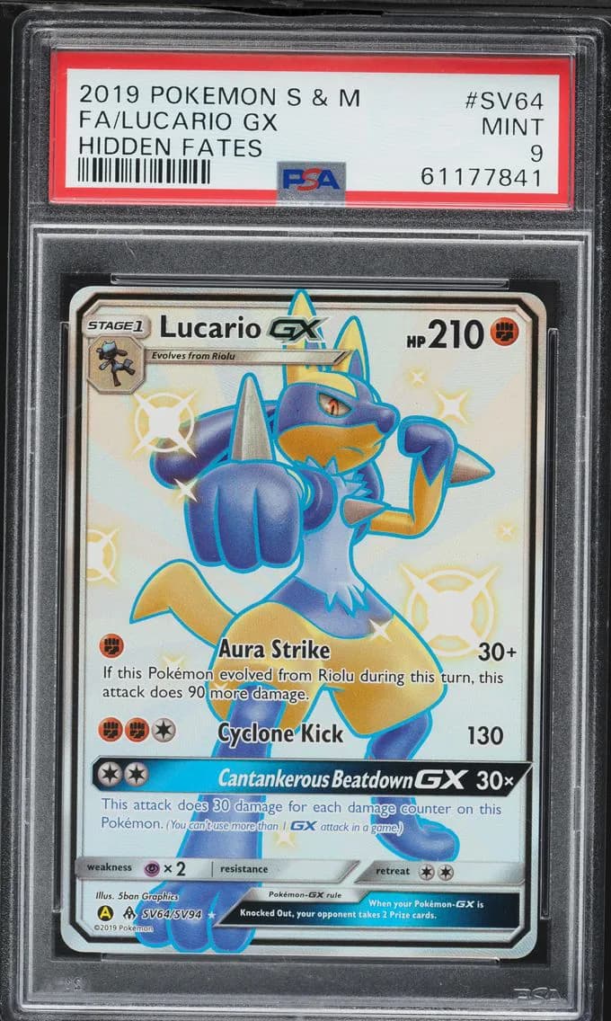 Lucario GX, Sun & Moon Hidden Fates, PSA 9