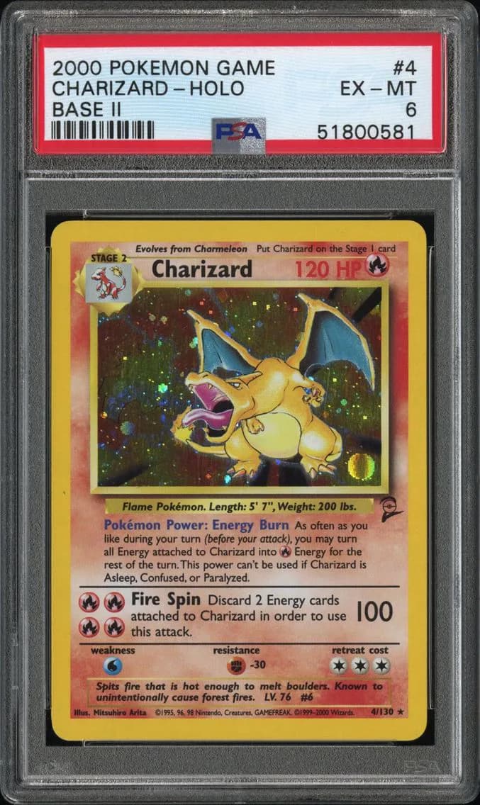 Charizard-Holo, Game Base II, PSA 6