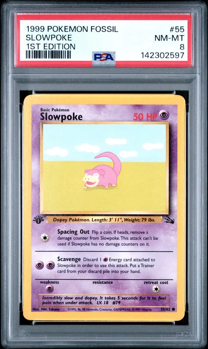 Slowpoke 1st Edition, Fossil, PSA 8
