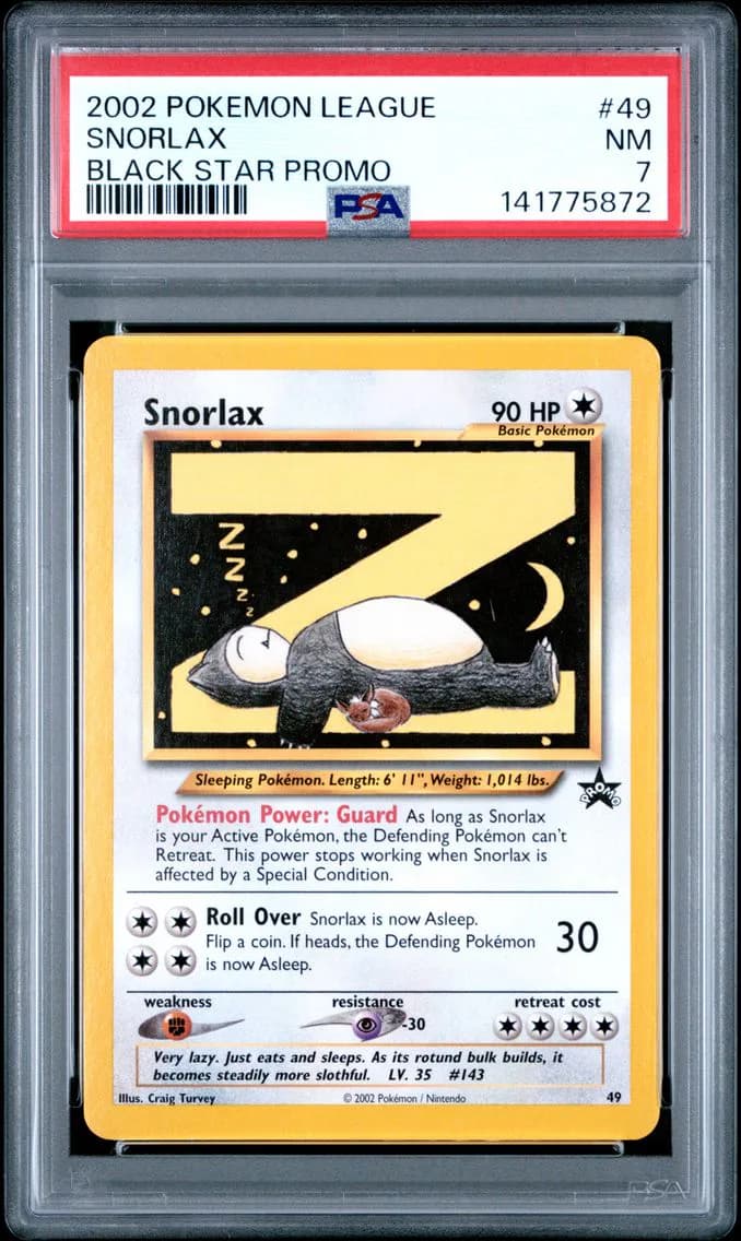 Snorlax, League Promo Black Star, PSA 7