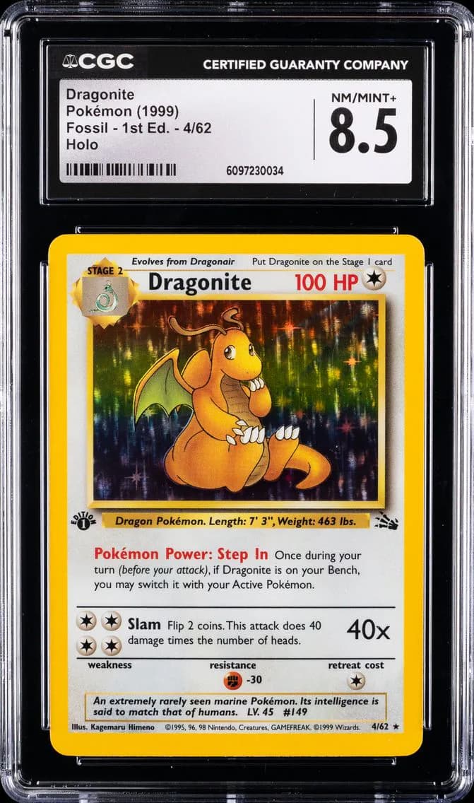 Dragonite-Holo 1st Edition, Fossil - 1st Edition, CGC 8.5