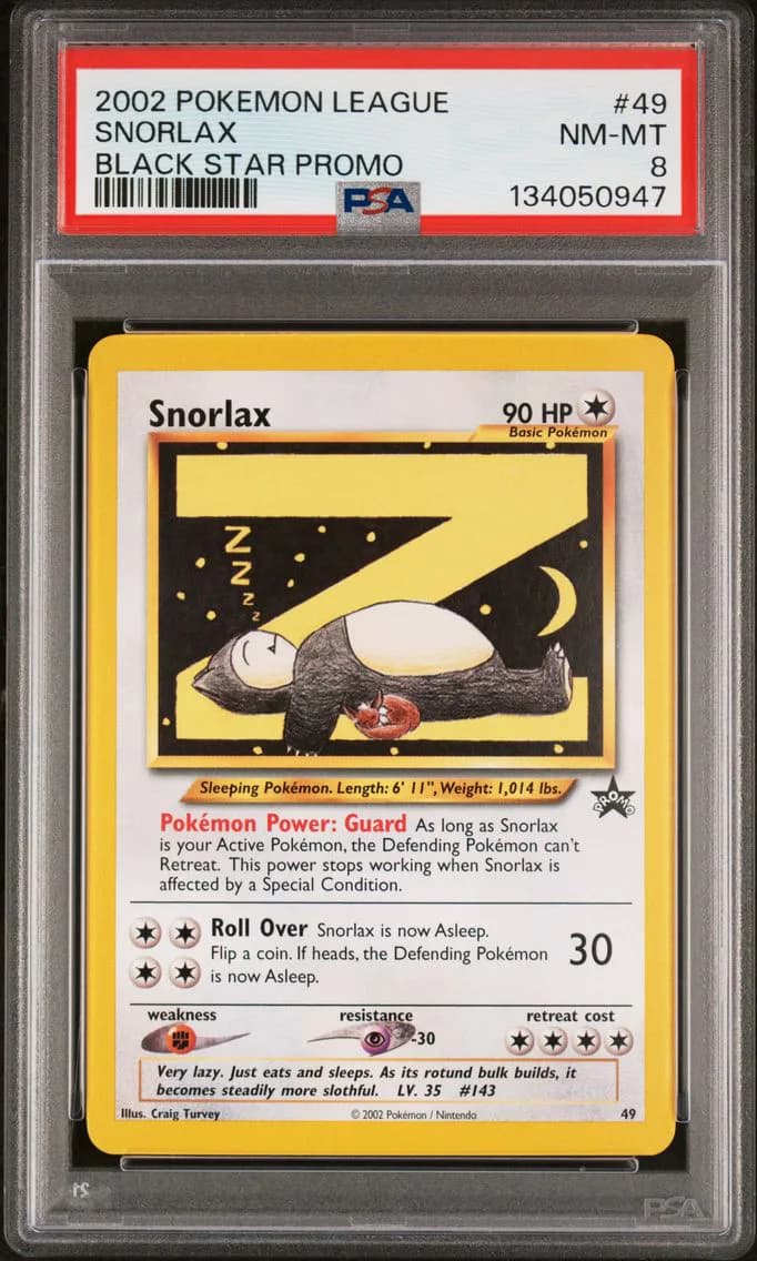 Snorlax, League Promo Black Star, PSA 8