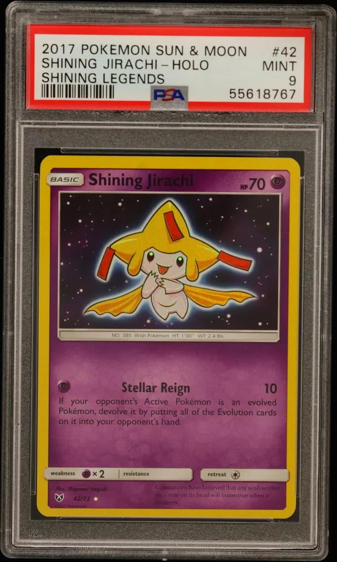 Shining Jirachi-Holo, Sun & Moon Shining Legends, PSA 9