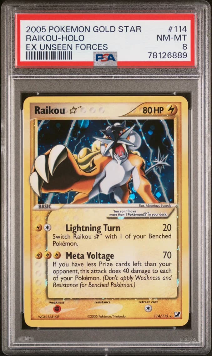 Raikou-Holo Gold Star, EX Unseen Forces, PSA 8