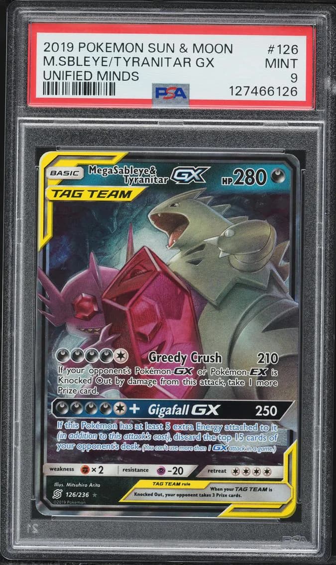 Mega Sableye & Tyranitar GX, Sun & Moon Unified Minds, PSA 9