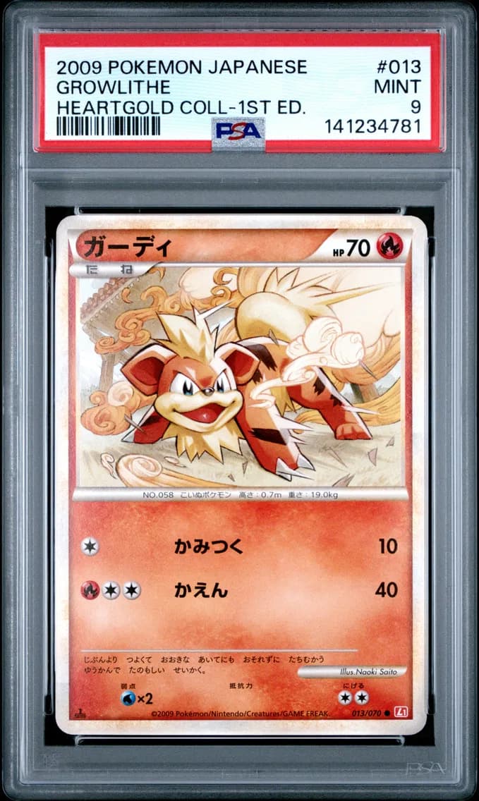 Growlithe 1st Edition, Japanese Heartgold Collection, PSA 9