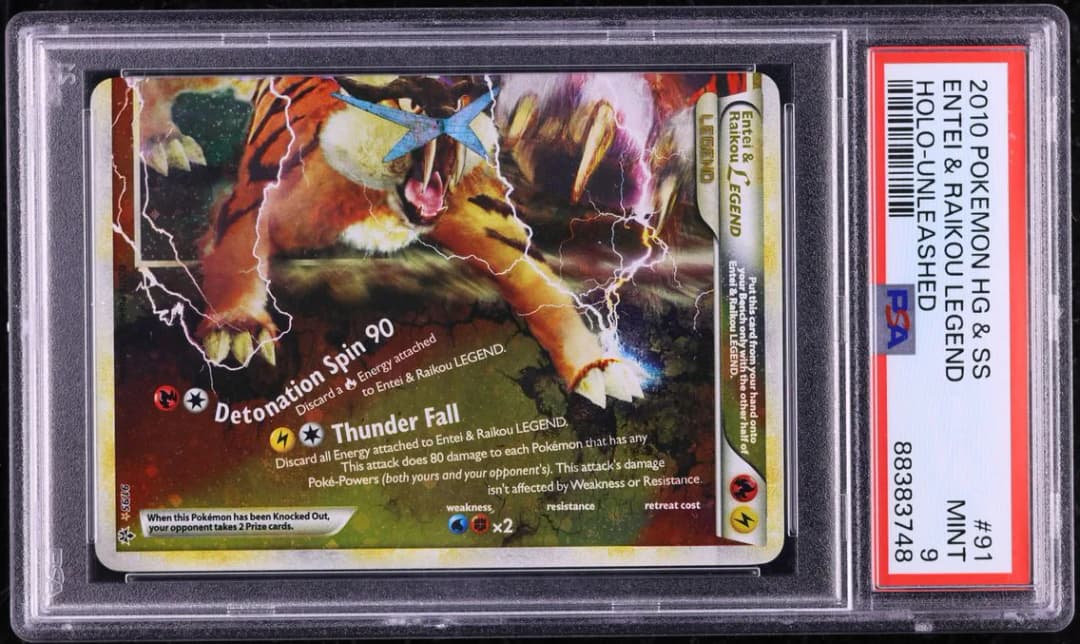 Entei & Raikou Legend-Holo, Heartgold & Soulsilver Unleashed, PSA 9