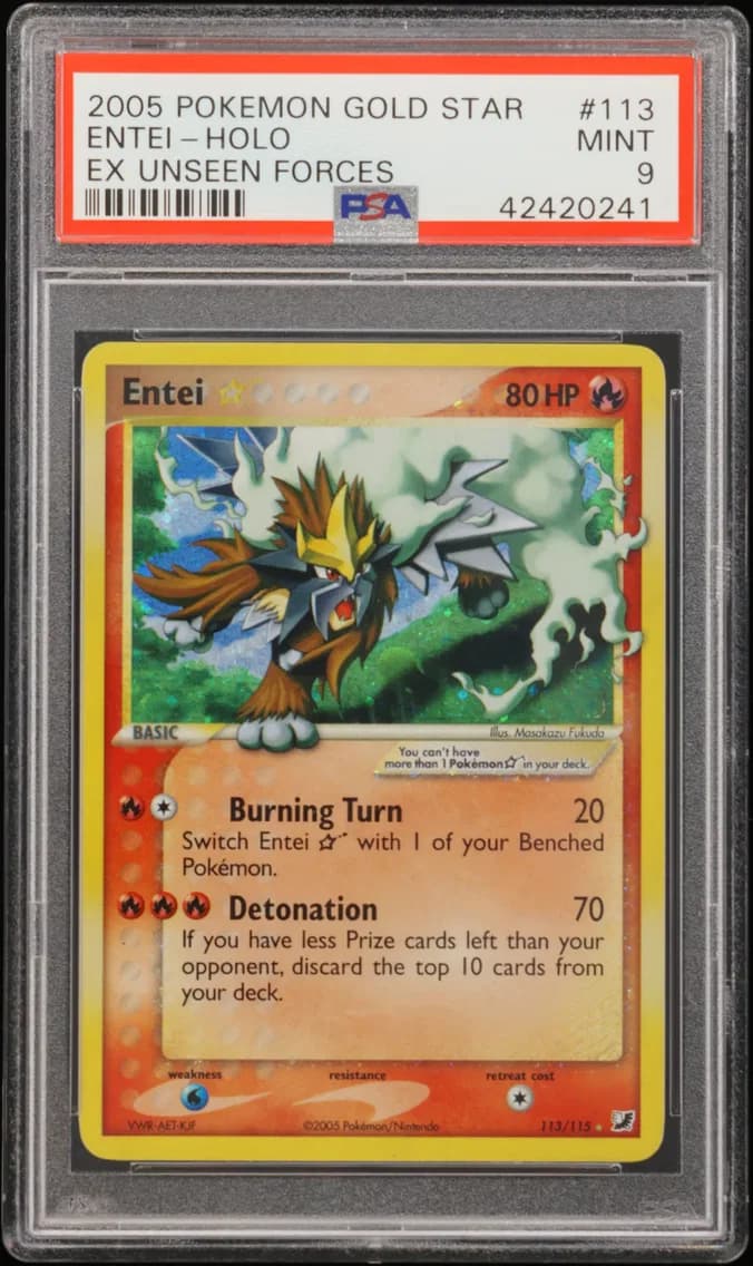 Entei-Holo Gold Star, EX Unseen Forces, PSA 9