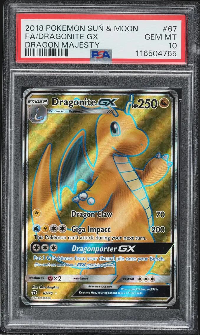 Dragonite GX, Sun & Moon Dragon Majesty, PSA 10