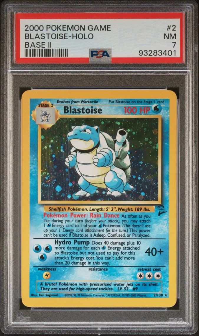 Blastoise-Holo, Game Base II, PSA 7