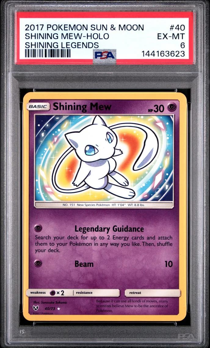 Shining Mew-Holo, Sun & Moon Shining Legends, PSA 6