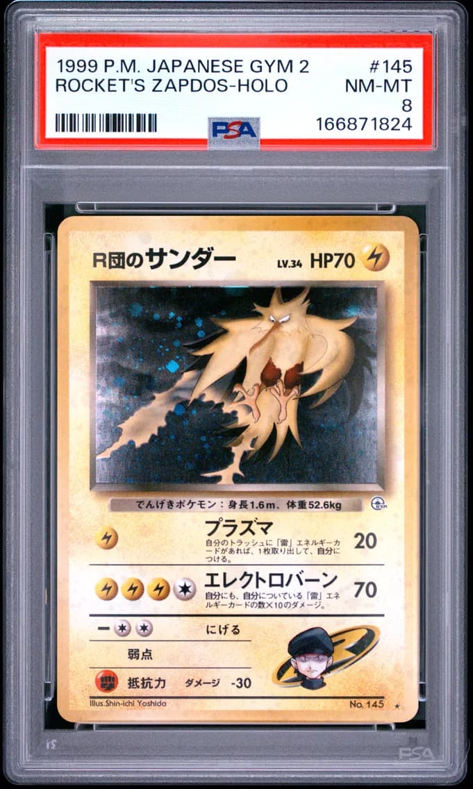 Rocket's Zapdos-Holo, Japanese Gym 2, PSA 8