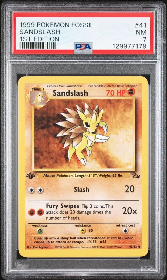 Sandslash 1st Edition, Fossil, PSA 7