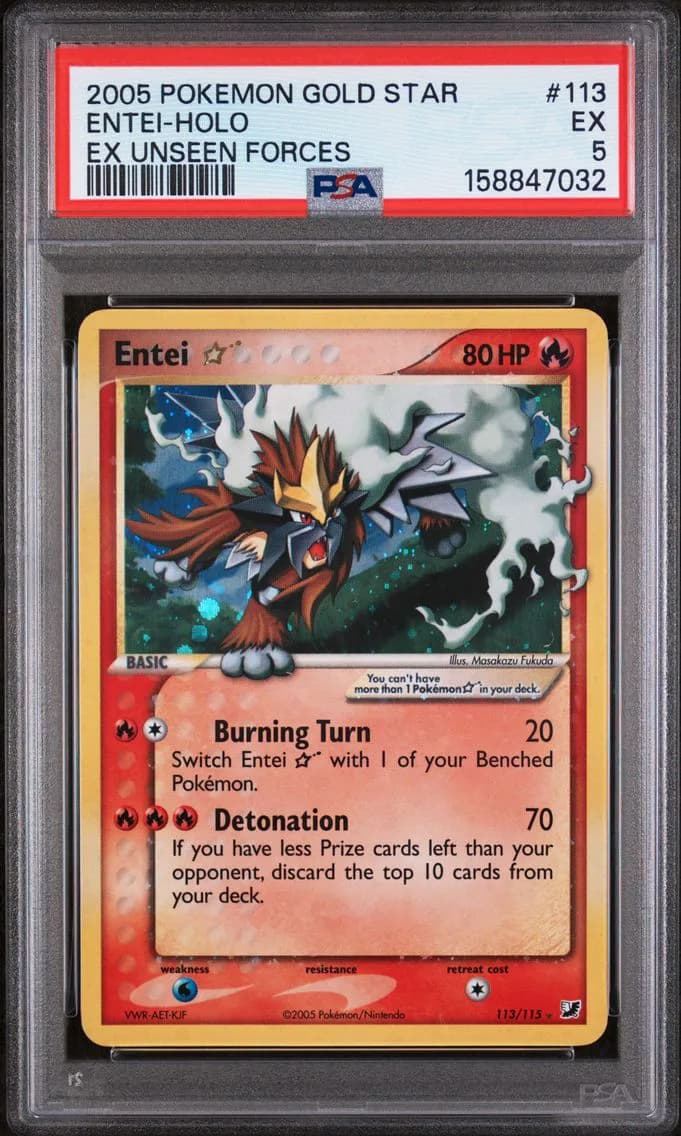 Entei-Holo Gold Star, EX Unseen Forces, PSA 5