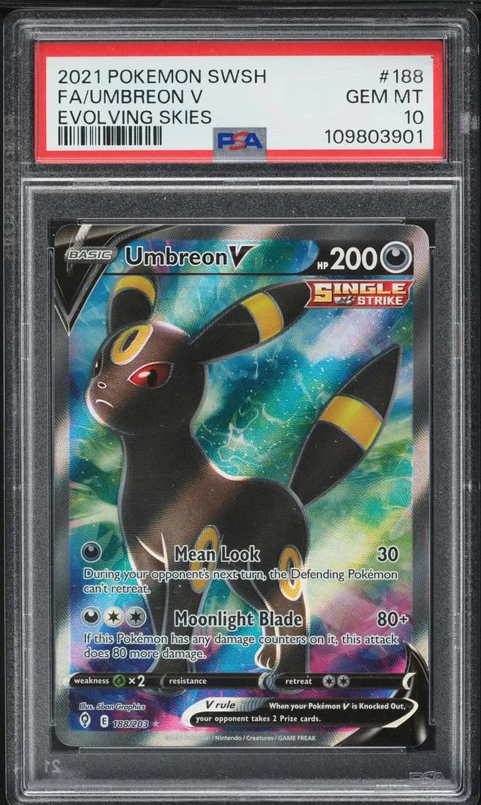 Umbreon V, Sword & Shield Evolving Skies, PSA 10
