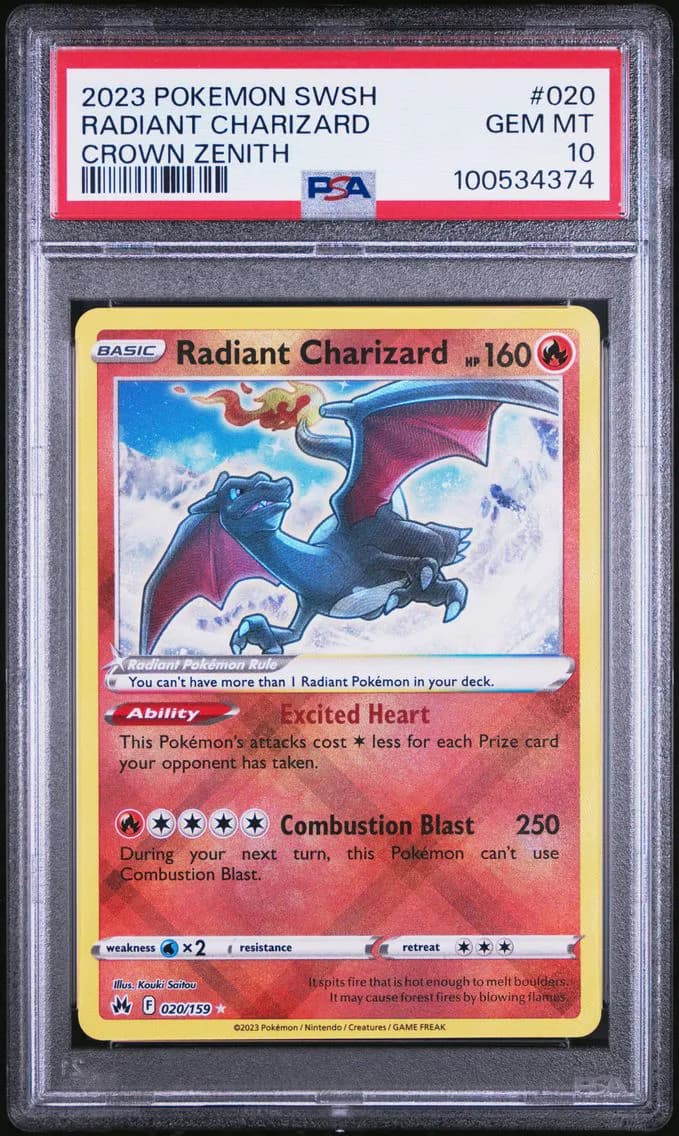 Radiant Charizard, Sword and Shield Crown Zenith, PSA 10