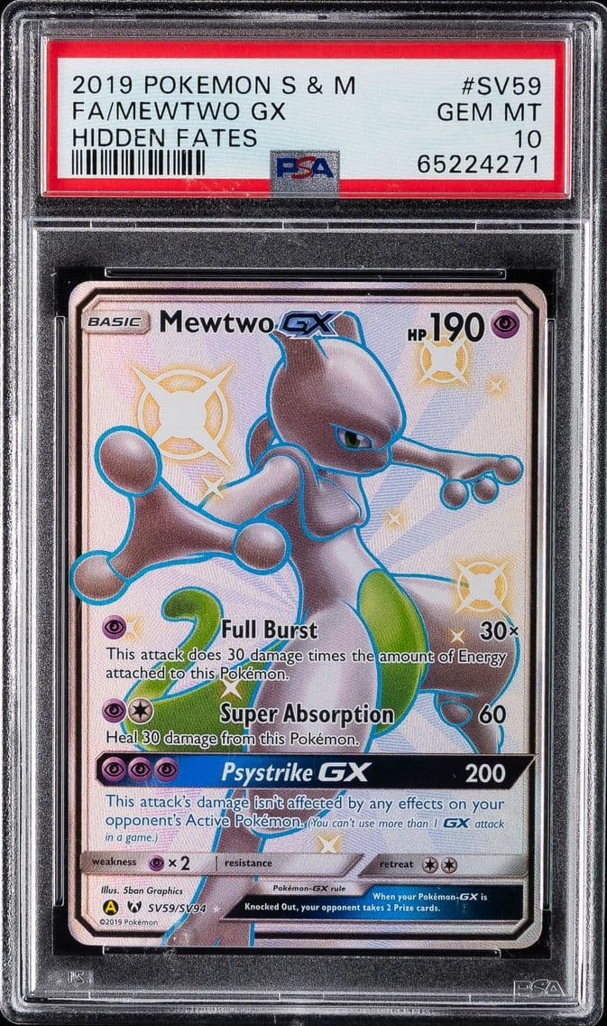 Mewtwo GX, Sun & Moon Hidden Fates, PSA 10