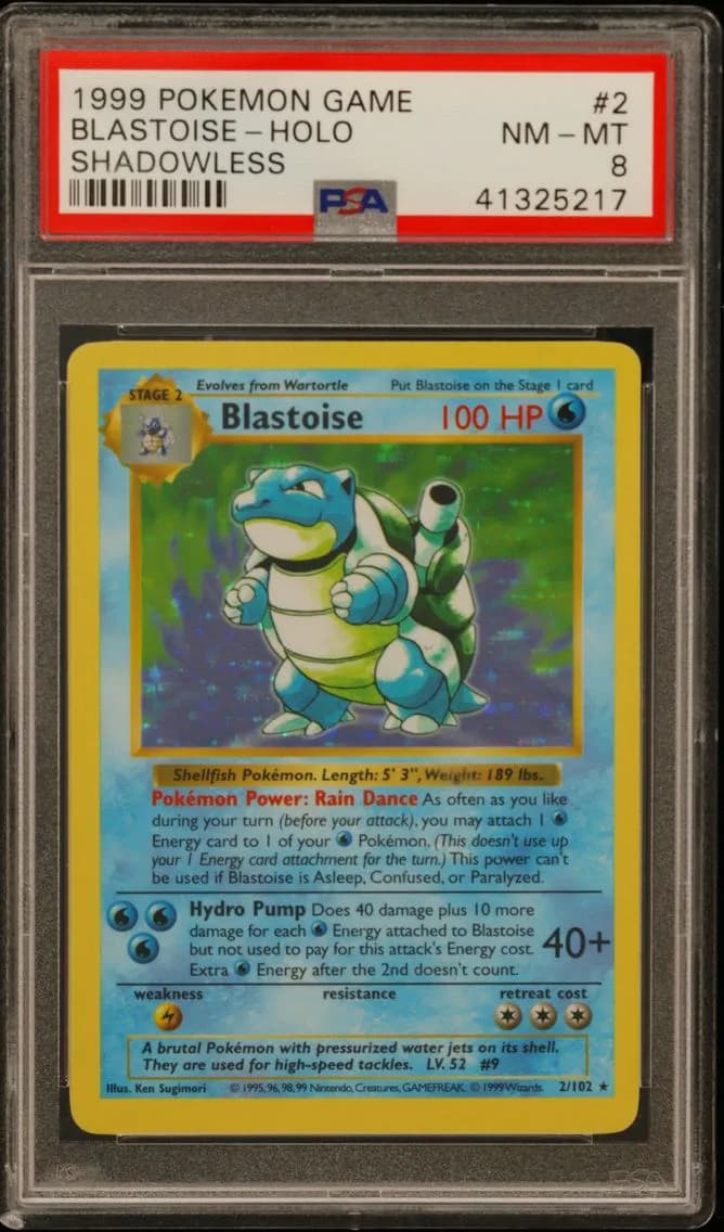 Blastoise-Holo Shadowless, Game, PSA 8