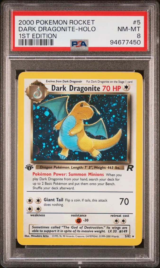 Dark Dragonite-Holo 1st Edition, Rocket, PSA 8