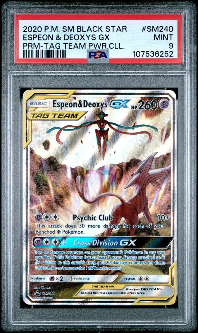 Espeon & Deoxys GX, SM Black Star Promo, PSA 9