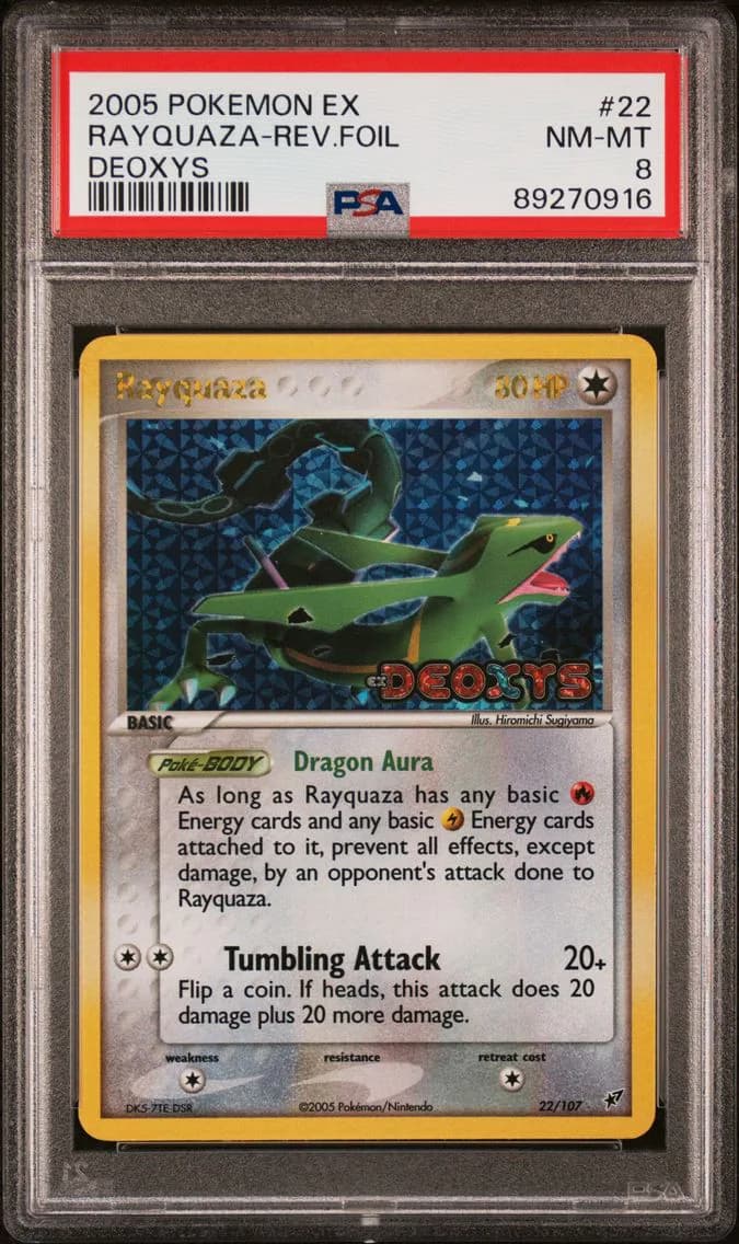 Rayquaza-Reverse Foil, EX Deoxys, PSA 8