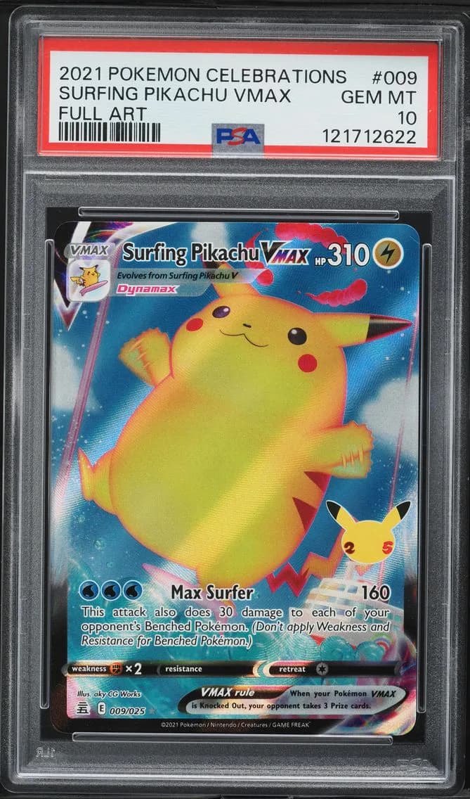 Surfing Pikachu VMAX, Celebrations, PSA 10