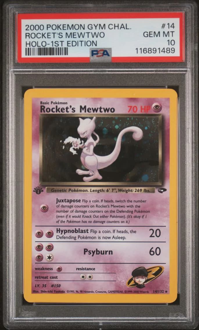 Rocket's Mewtwo Holo-1st Edition, Gym Challenge, PSA 10