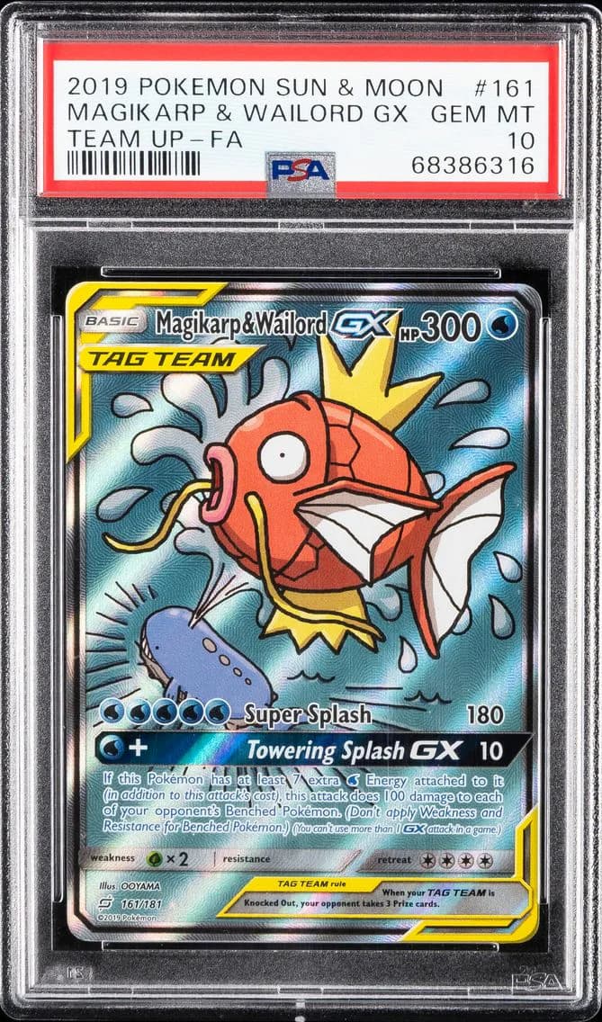 Magikarp & Wailord GX, Sun & Moon Team Up, PSA 10