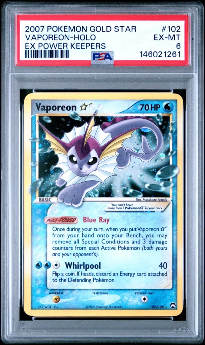 Vaporeon-Holo Gold Star, EX Power Keepers, PSA 6