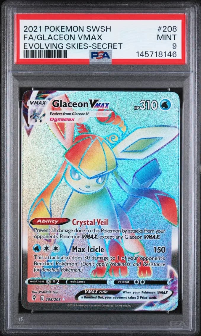 Glaceon VMAX, Sword & Shield Evolving Skies, PSA 9