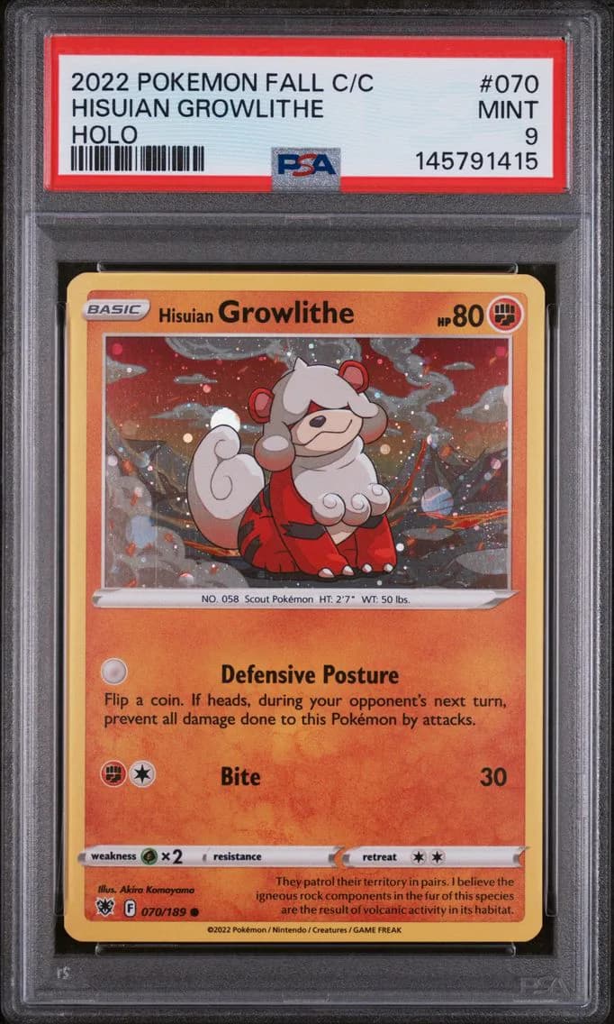 Hisuian Growlithe, Fall Collector Chest, PSA 9