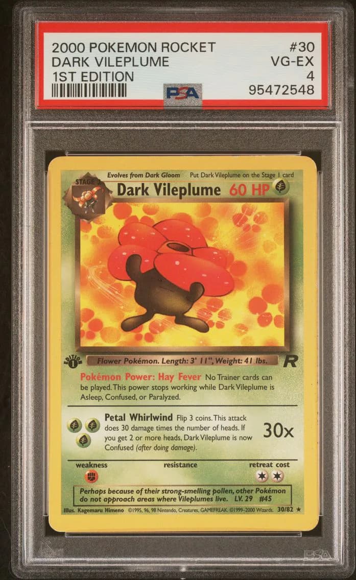 Dark Vileplume 1st Edition, Rocket, PSA 4