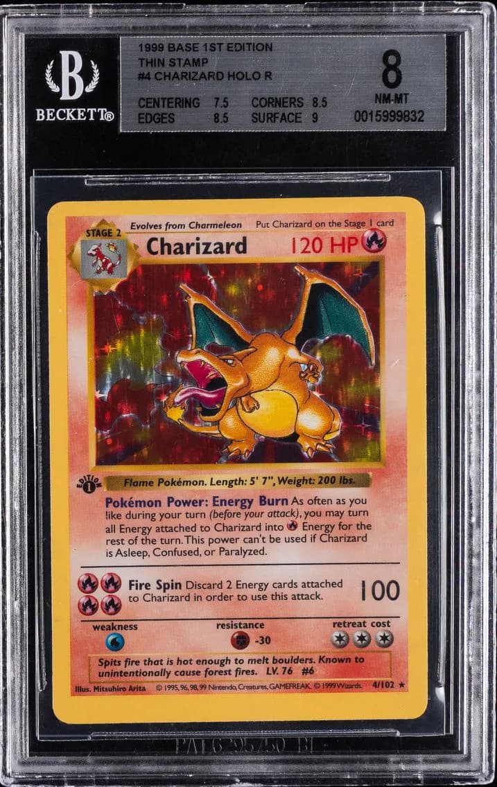 Charizard-Holo 1st Edition, Base 1st Edition, BGS 8