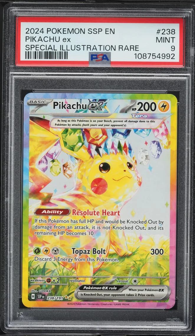 Pikachu EX, Surging Sparks, PSA 9