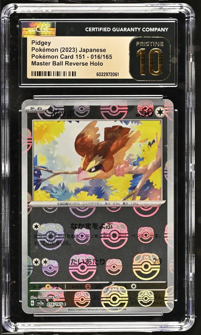 Pidgey Master Ball Reverse Holo, Pokémon Card 151 - sv2a - Japanese, CGC 10