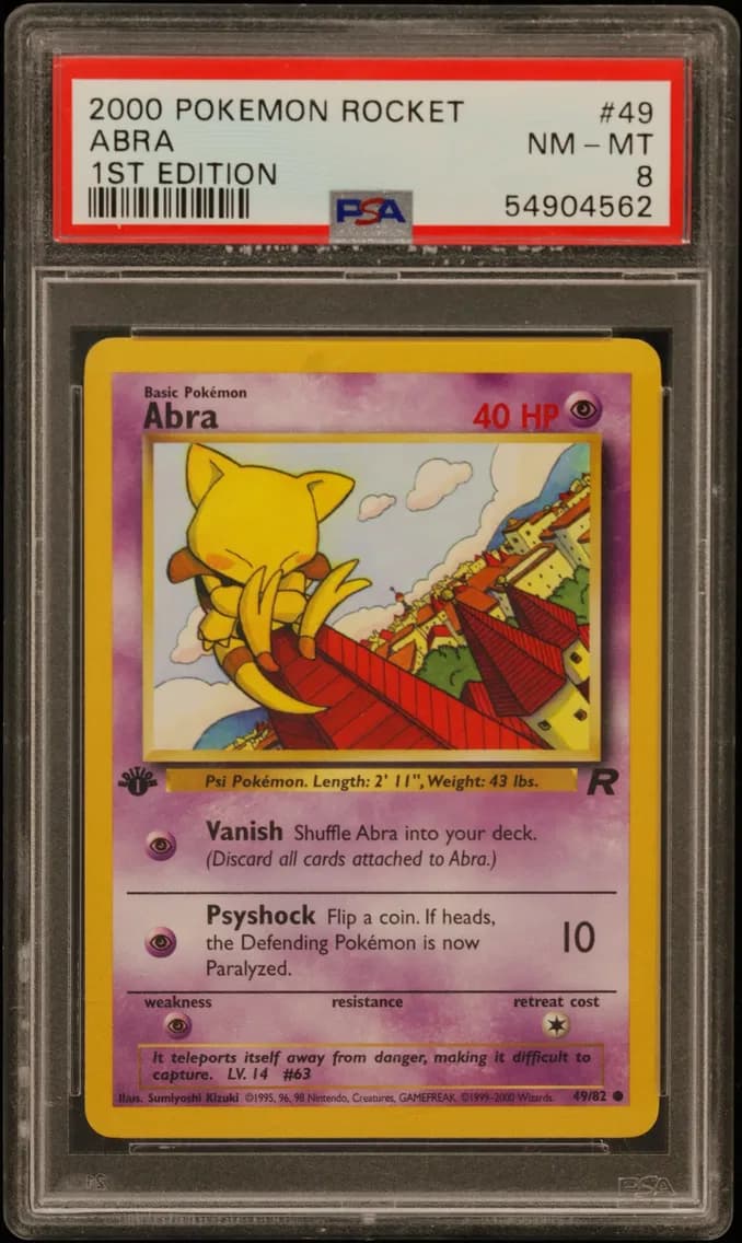 Abra 1st Edition, Rocket, PSA 8