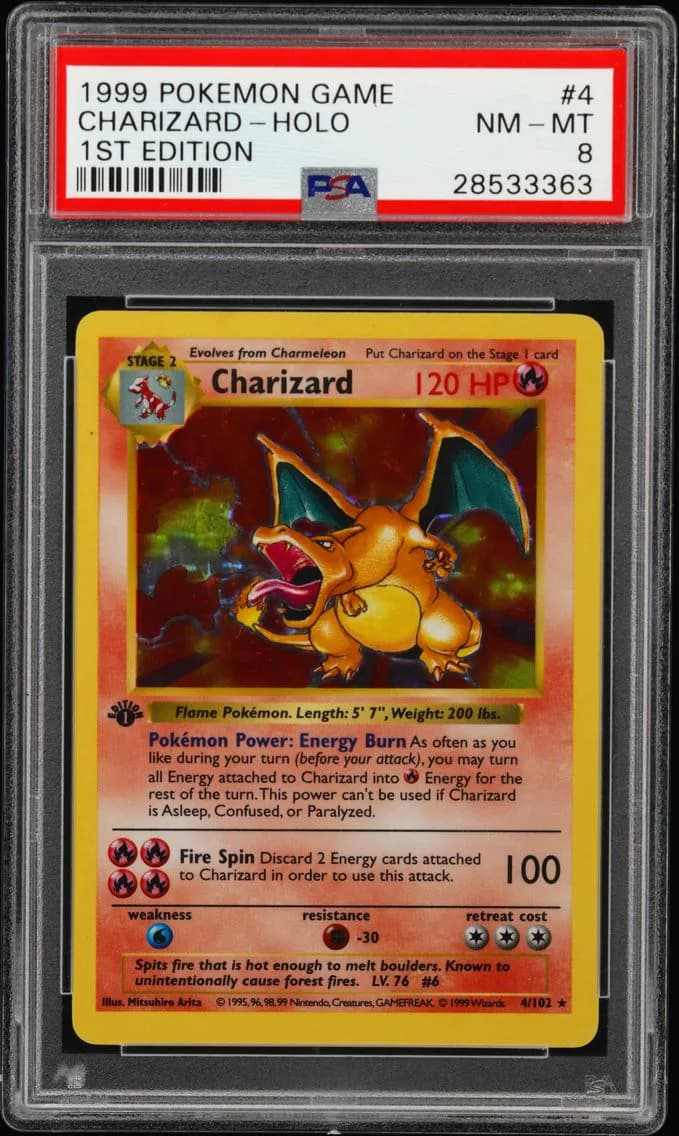 Charizard-Holo 1st Edition, Game, PSA 8