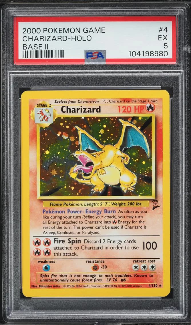 Charizard-Holo, Game Base II, PSA 5