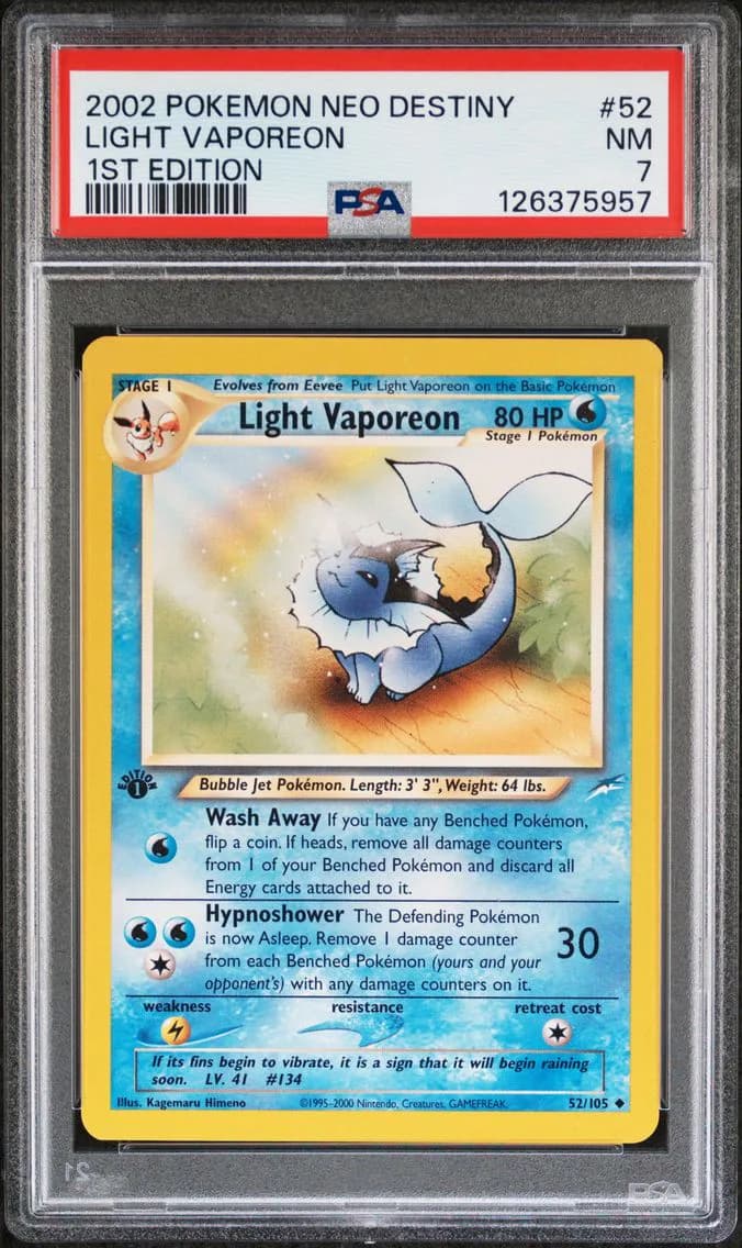 Light Vaporeon 1st Edition, Neo Destiny, PSA 7